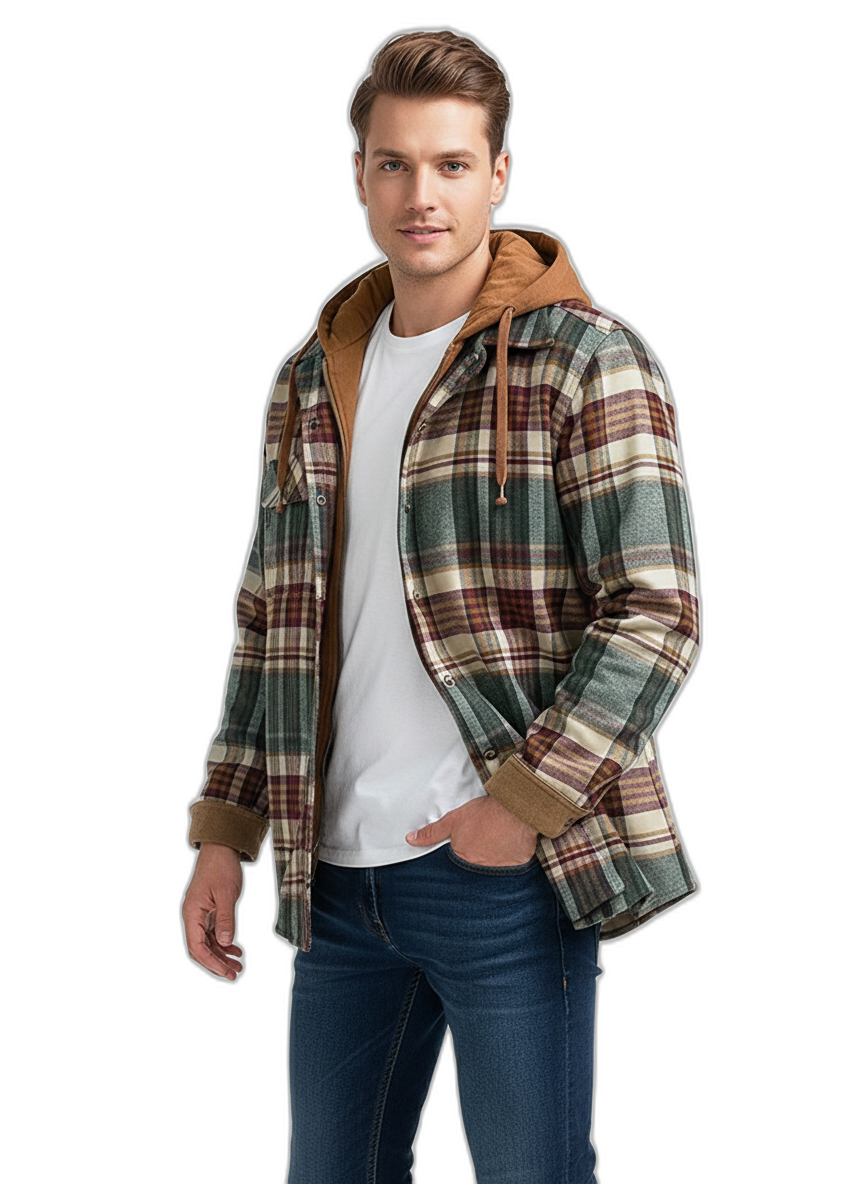 Plaid Hooded Jacket | Warm Fabric | Casual Style | Perfect for Everyday Wear Dark Green