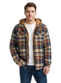 Plaid Hooded Jacket | Warm Fabric | Casual Style | Perfect for Everyday Wear Blue Orange