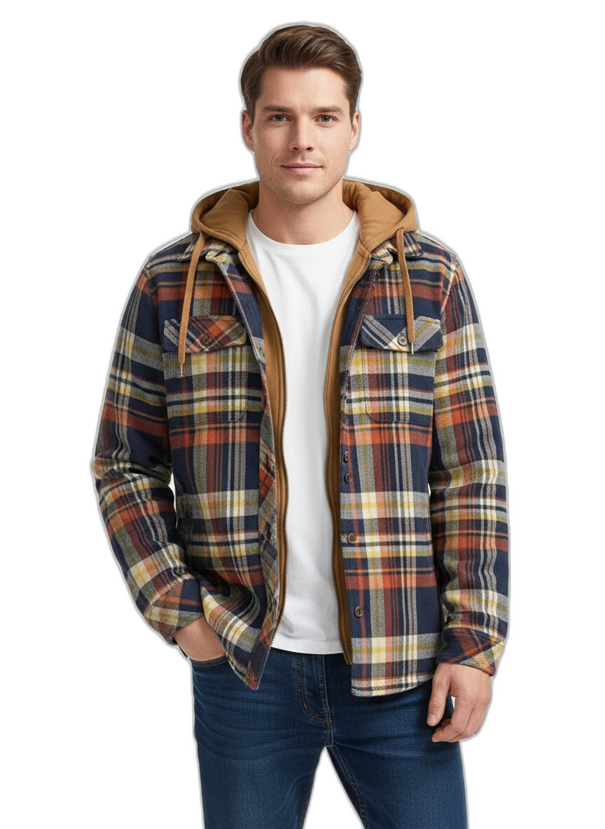 Plaid Hooded Jacket | Warm Fabric | Casual Style | Perfect for Everyday Wear Blue Orange