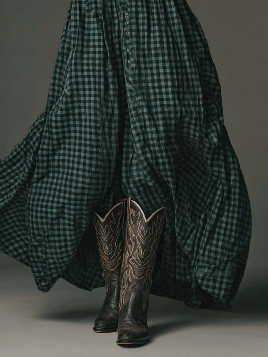 Plaid Long Sleeve Maxi Dress for Women - Casual Cotton Shirt Dress