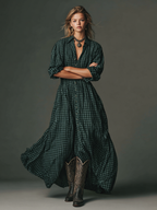 Plaid Long Sleeve Maxi Dress for Women - Casual Cotton Shirt Dress
