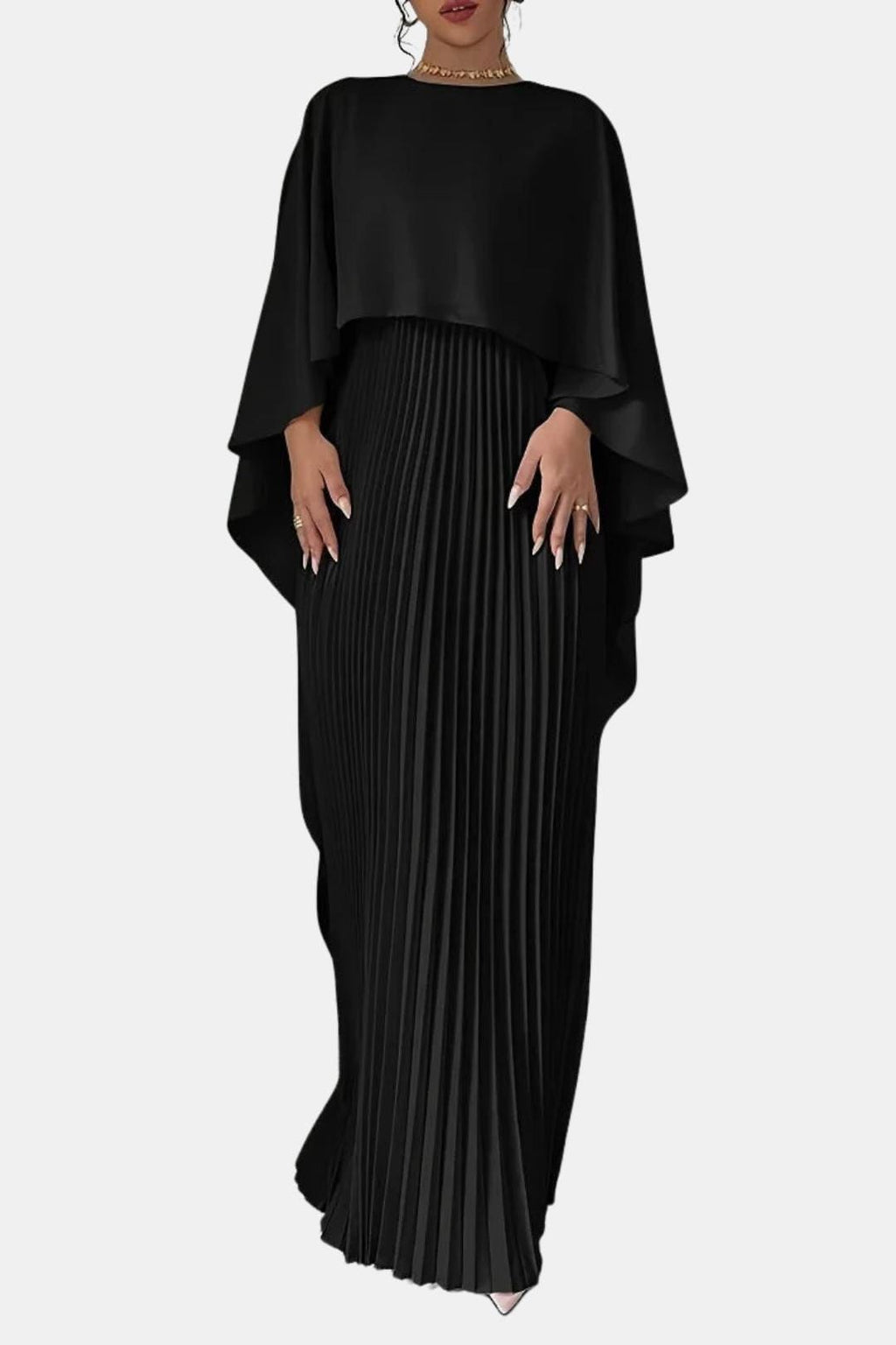 Pleated Chiffon Maxi Dress with High Neck for Formal Events and Parties