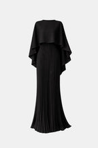 Pleated Chiffon Maxi Dress with High Neck for Formal Events and Parties