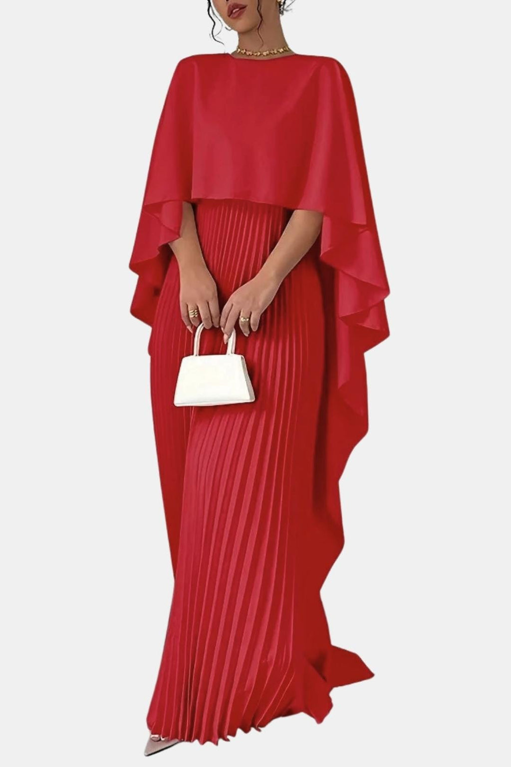 Pleated Chiffon Maxi Dress with High Neck for Formal Events and Parties