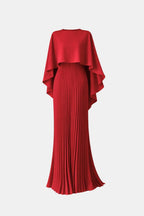 Pleated Chiffon Maxi Dress with High Neck for Formal Events and Parties