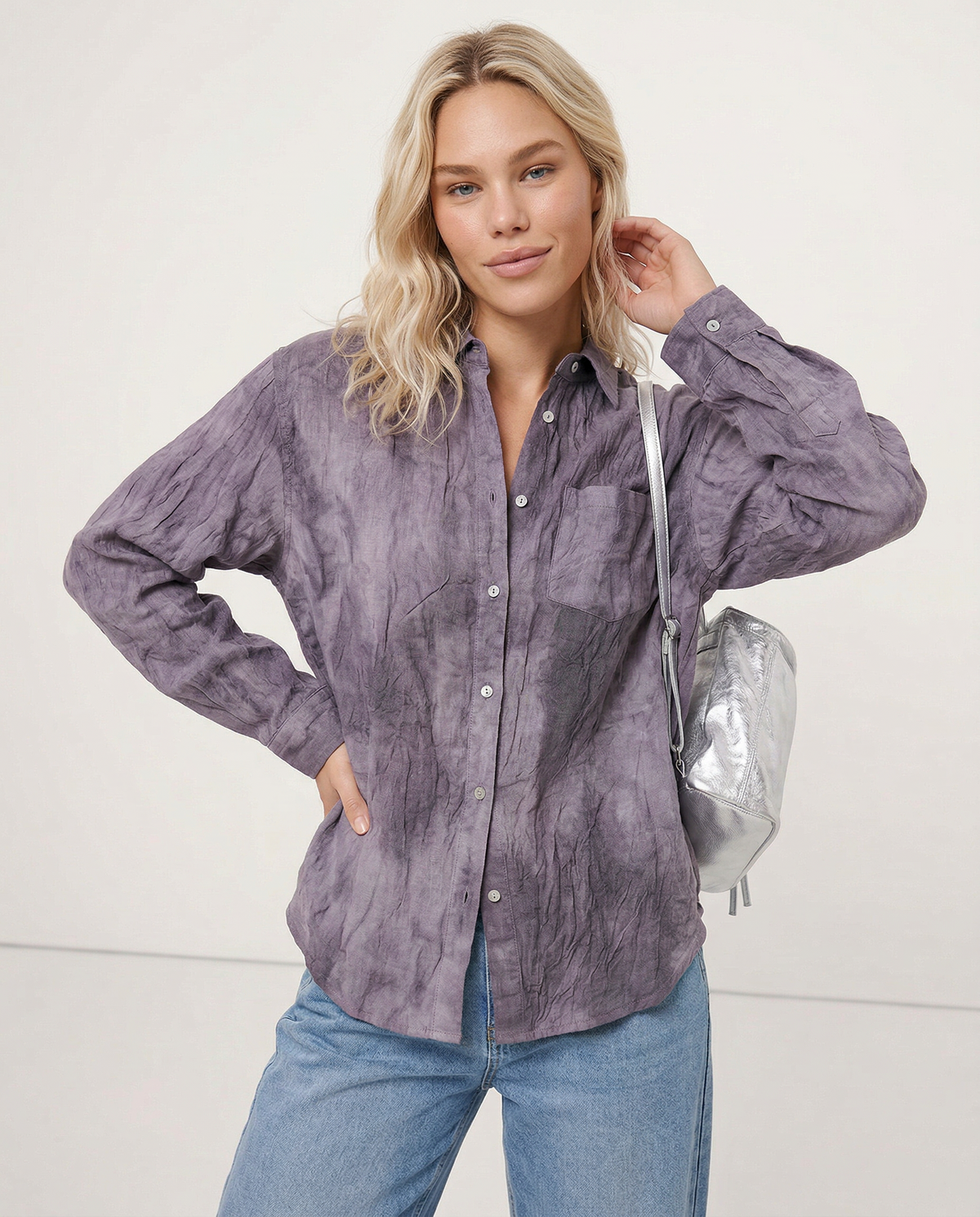 Pleated Linen Button-Up Shirt for Casual or Office Wear