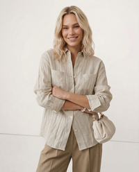 Pleated Linen Button-Up Shirt for Casual or Office Wear