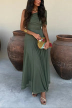 Pleated One-Shoulder Summer Long Dress Women UK – Wedding Guest Garden Party Evening Gown