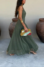 Pleated One-Shoulder Summer Long Dress Women UK – Wedding Guest Garden Party Evening Gown