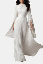 Pleated Satin Sleeve Gown | Elegant Evening Dress for Women | UK Fashion