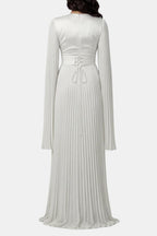 Pleated Satin Sleeve Gown | Elegant Evening Dress for Women | UK Fashion