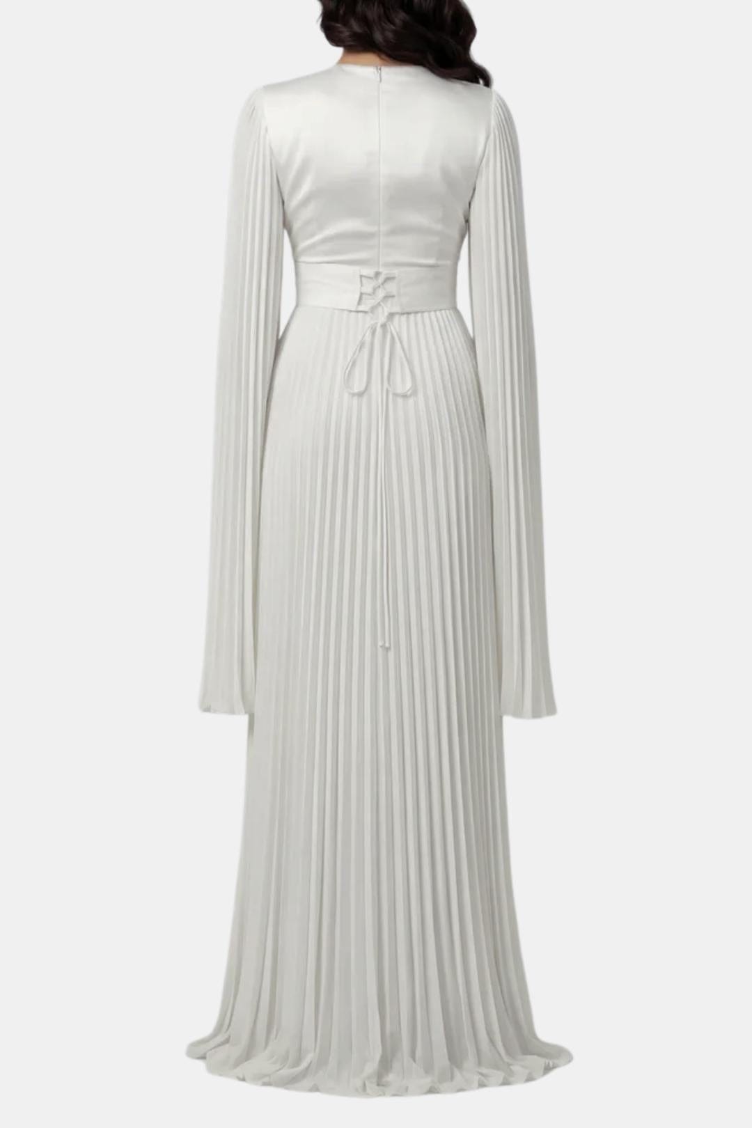 Pleated Satin Sleeve Gown | Elegant Evening Dress for Women | UK Fashion