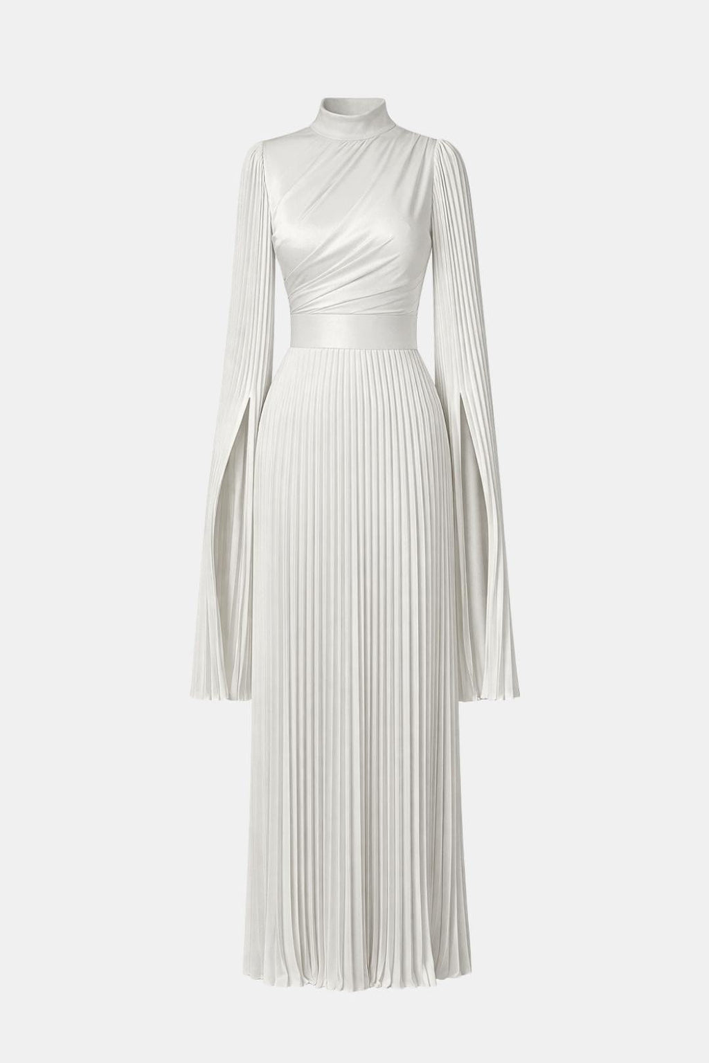 Pleated Satin Sleeve Gown | Elegant Evening Dress for Women | UK Fashion