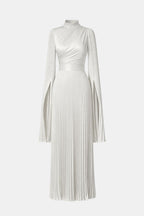 Pleated Satin Sleeve Gown | Elegant Evening Dress for Women | UK Fashion