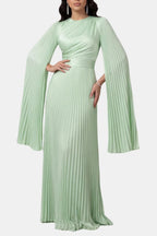 Pleated Satin Sleeve Gown | Elegant Evening Dress for Women | UK Fashion