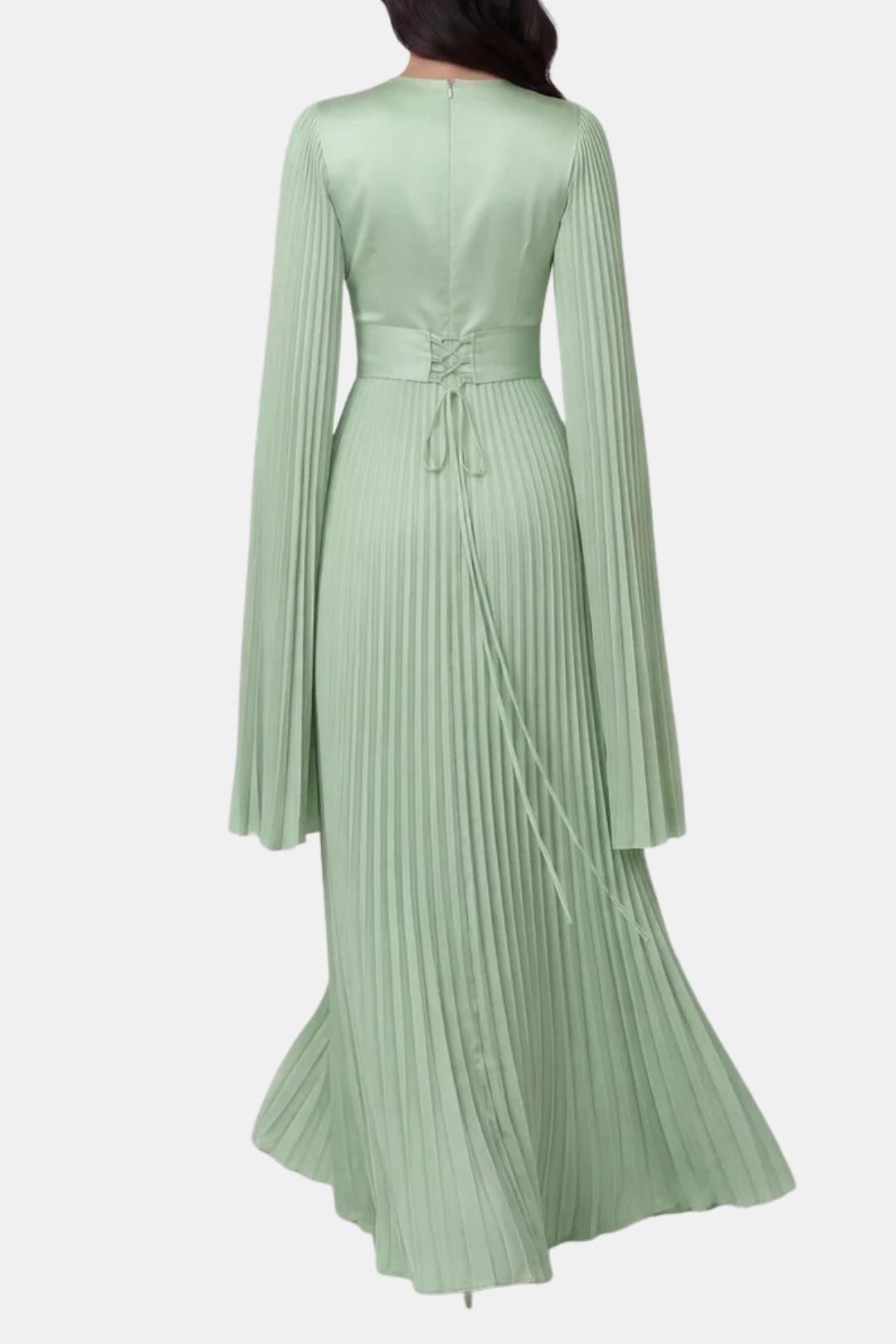 Pleated Satin Sleeve Gown | Elegant Evening Dress for Women | UK Fashion