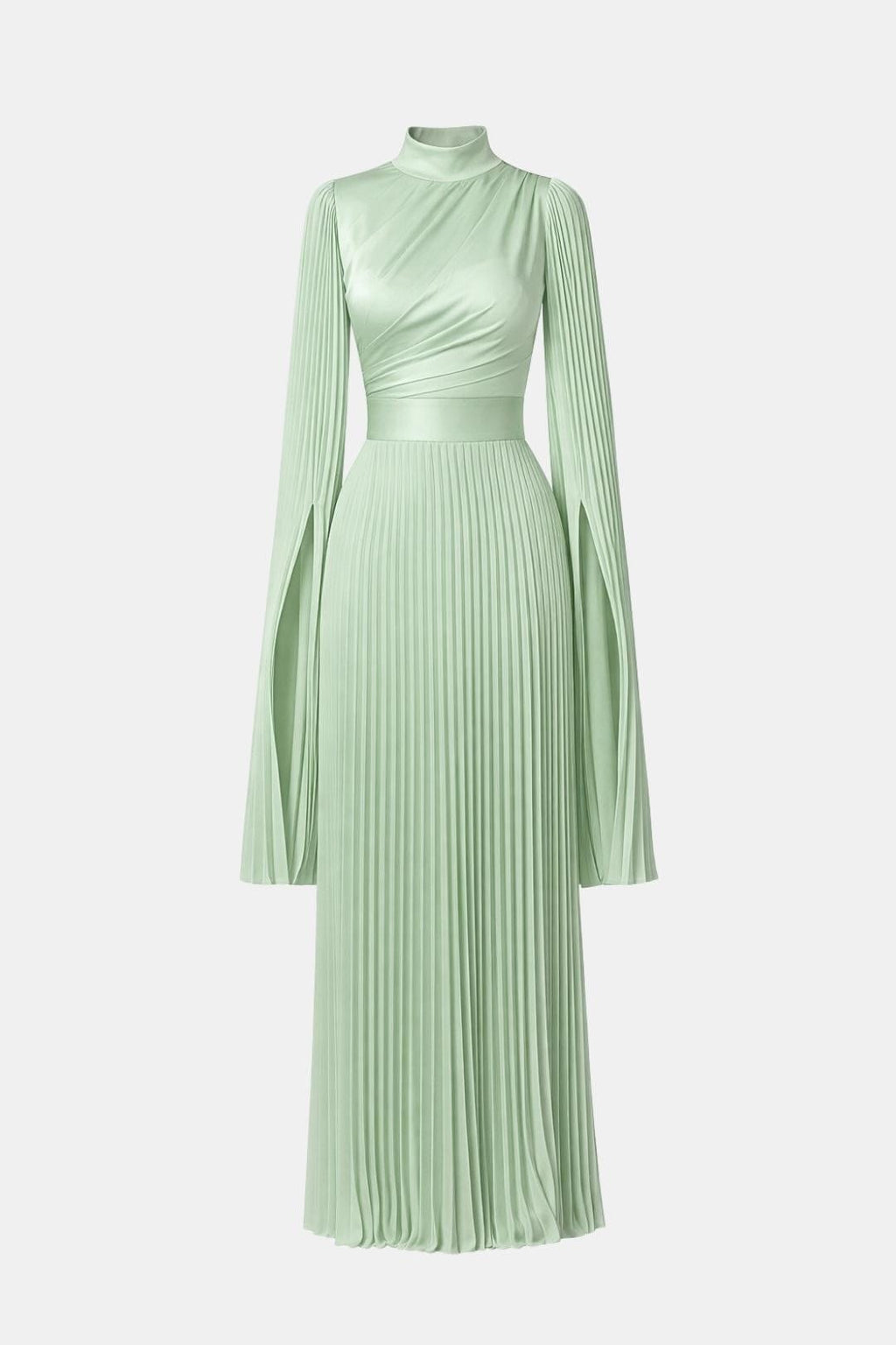 Pleated Satin Sleeve Gown | Elegant Evening Dress for Women | UK Fashion