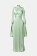 Pleated Satin Sleeve Gown | Elegant Evening Dress for Women | UK Fashion