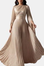 Pleated Satin Sleeve Gown | Elegant Evening Dress for Women | UK Fashion