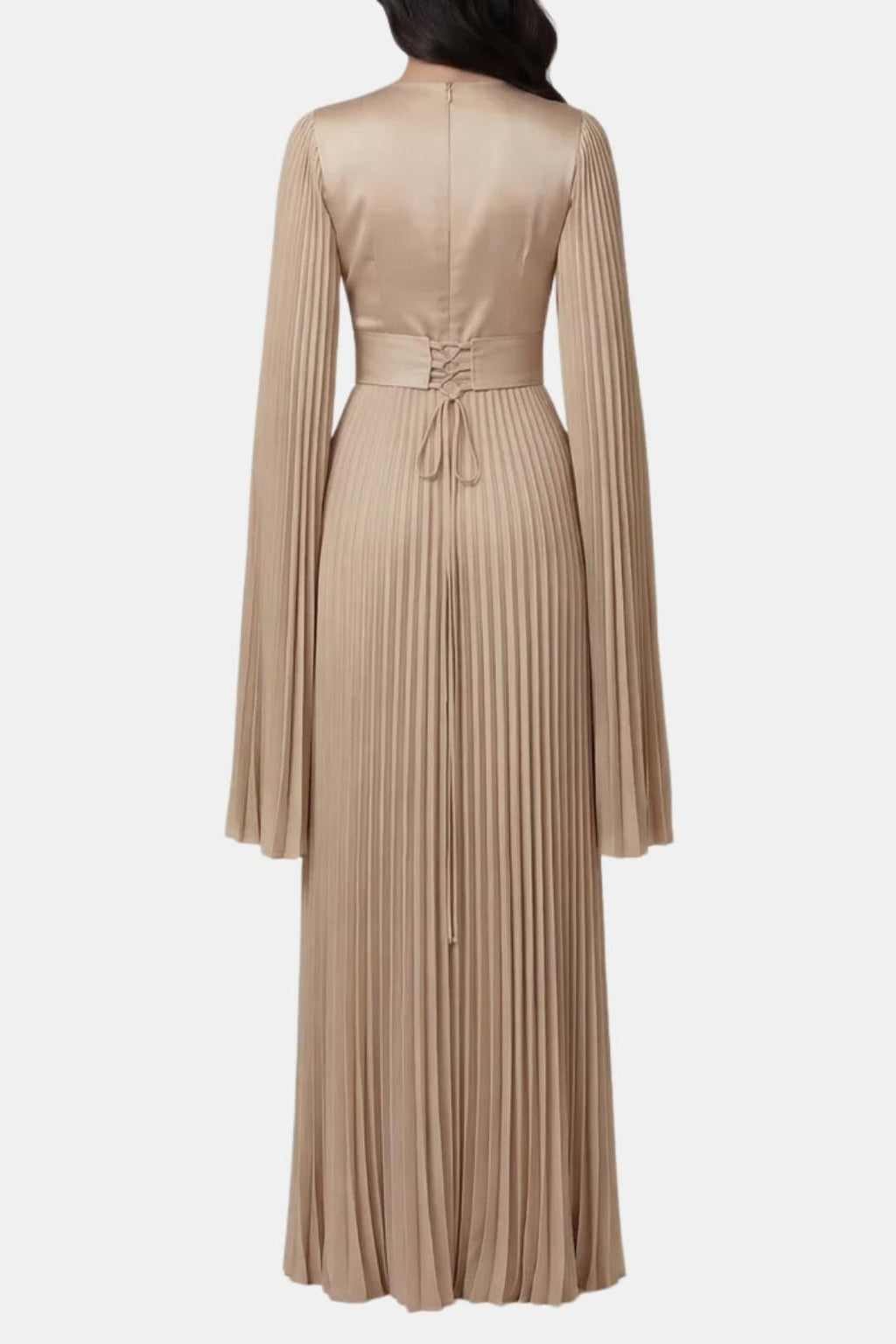 Pleated Satin Sleeve Gown | Elegant Evening Dress for Women | UK Fashion