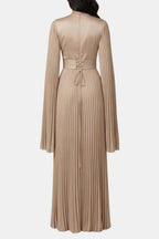 Pleated Satin Sleeve Gown | Elegant Evening Dress for Women | UK Fashion