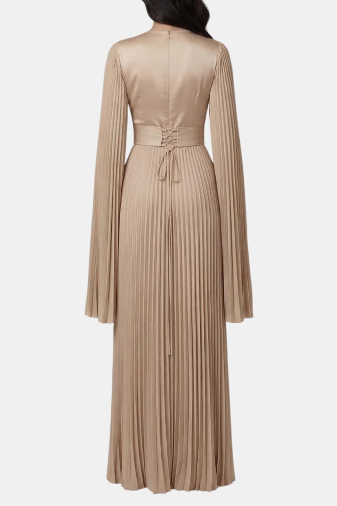 Pleated Satin Sleeve Gown | Elegant Evening Dress for Women | UK Fashion