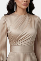 Pleated Satin Sleeve Gown | Elegant Evening Dress for Women | UK Fashion