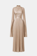 Pleated Satin Sleeve Gown | Elegant Evening Dress for Women | UK Fashion