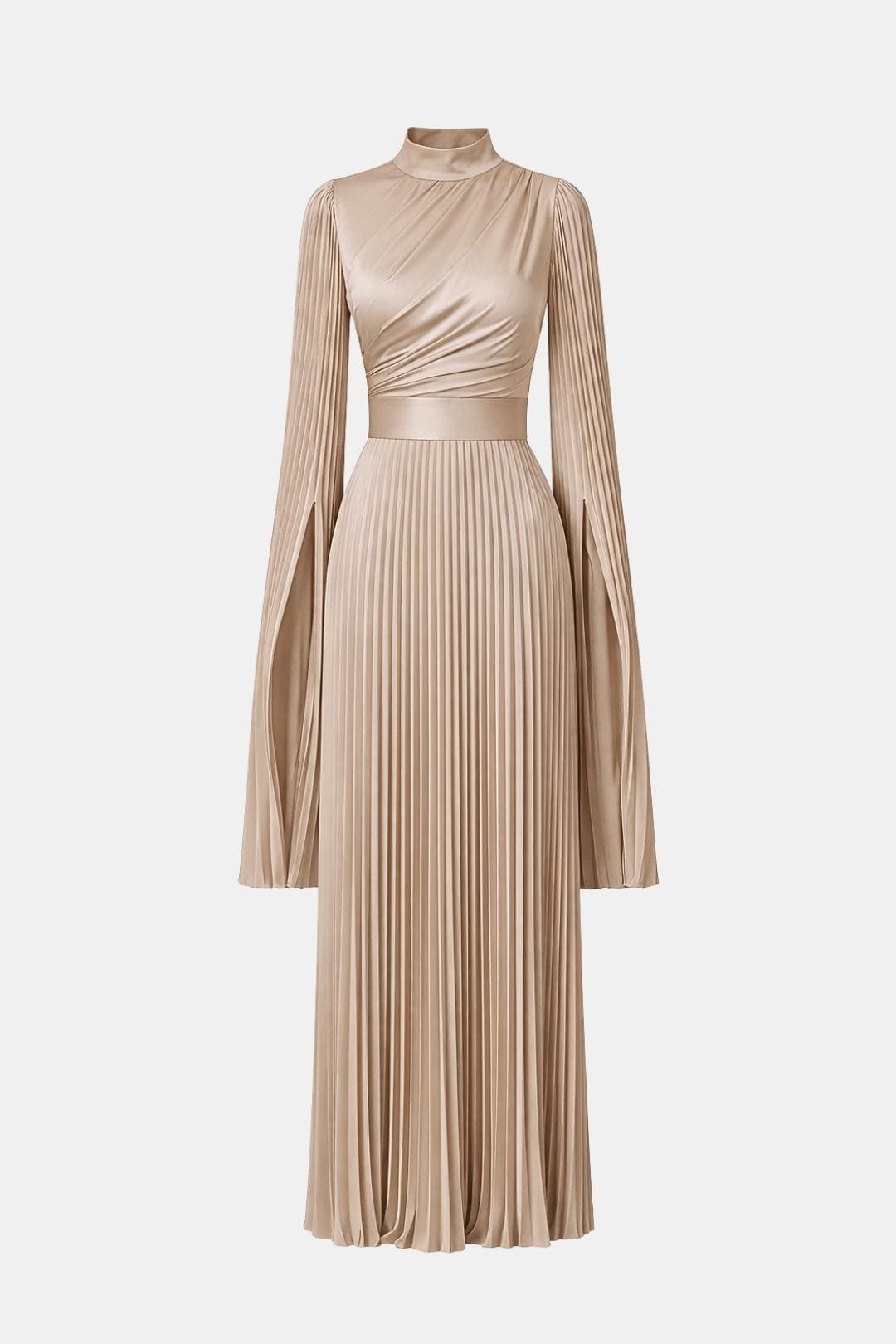 Pleated Satin Sleeve Gown | Elegant Evening Dress for Women | UK Fashion