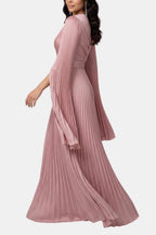 Pleated Satin Sleeve Gown | Elegant Evening Dress for Women | UK Fashion