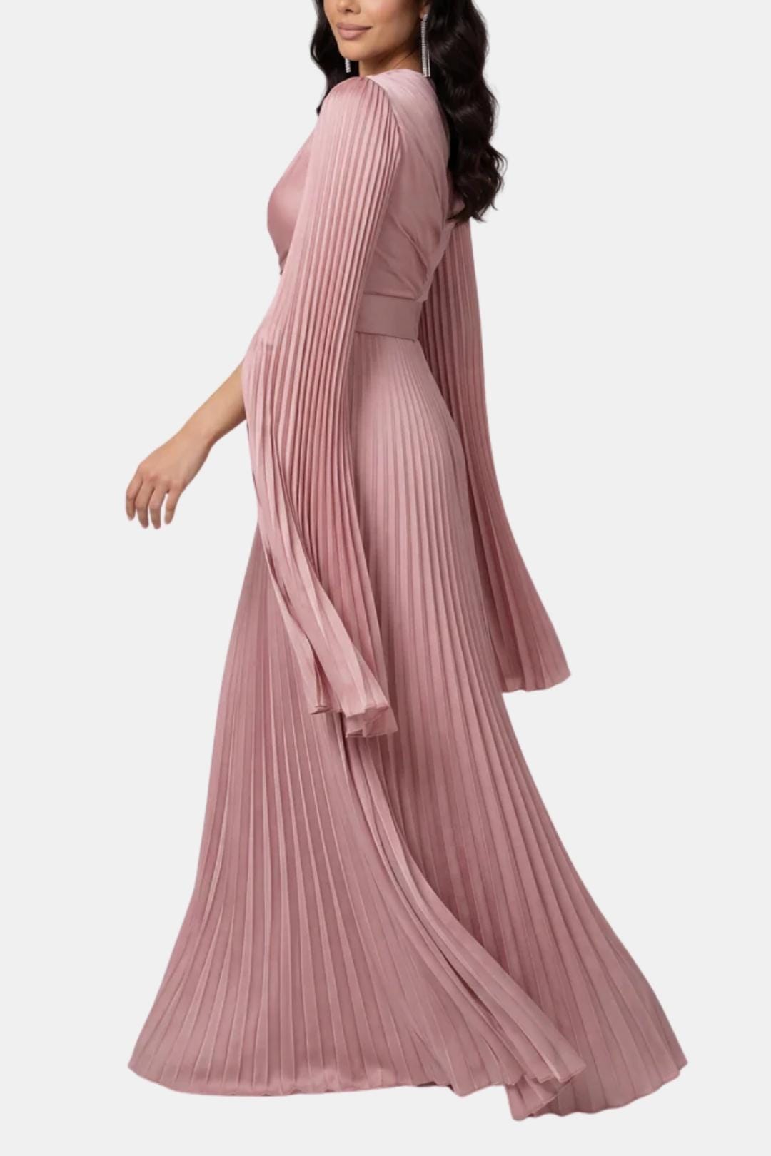 Pleated Satin Sleeve Gown | Elegant Evening Dress for Women | UK Fashion