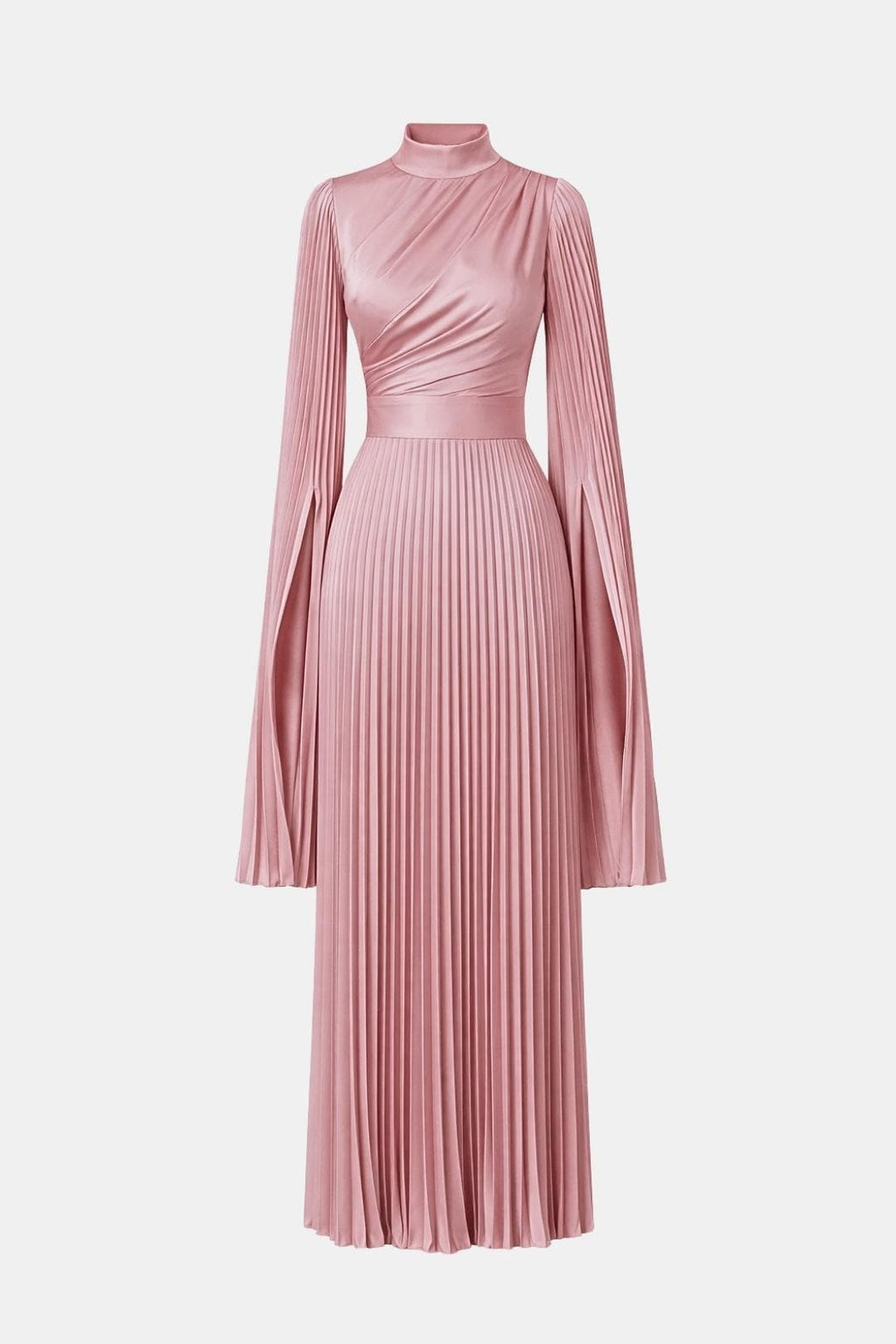 Pleated Satin Sleeve Gown | Elegant Evening Dress for Women | UK Fashion