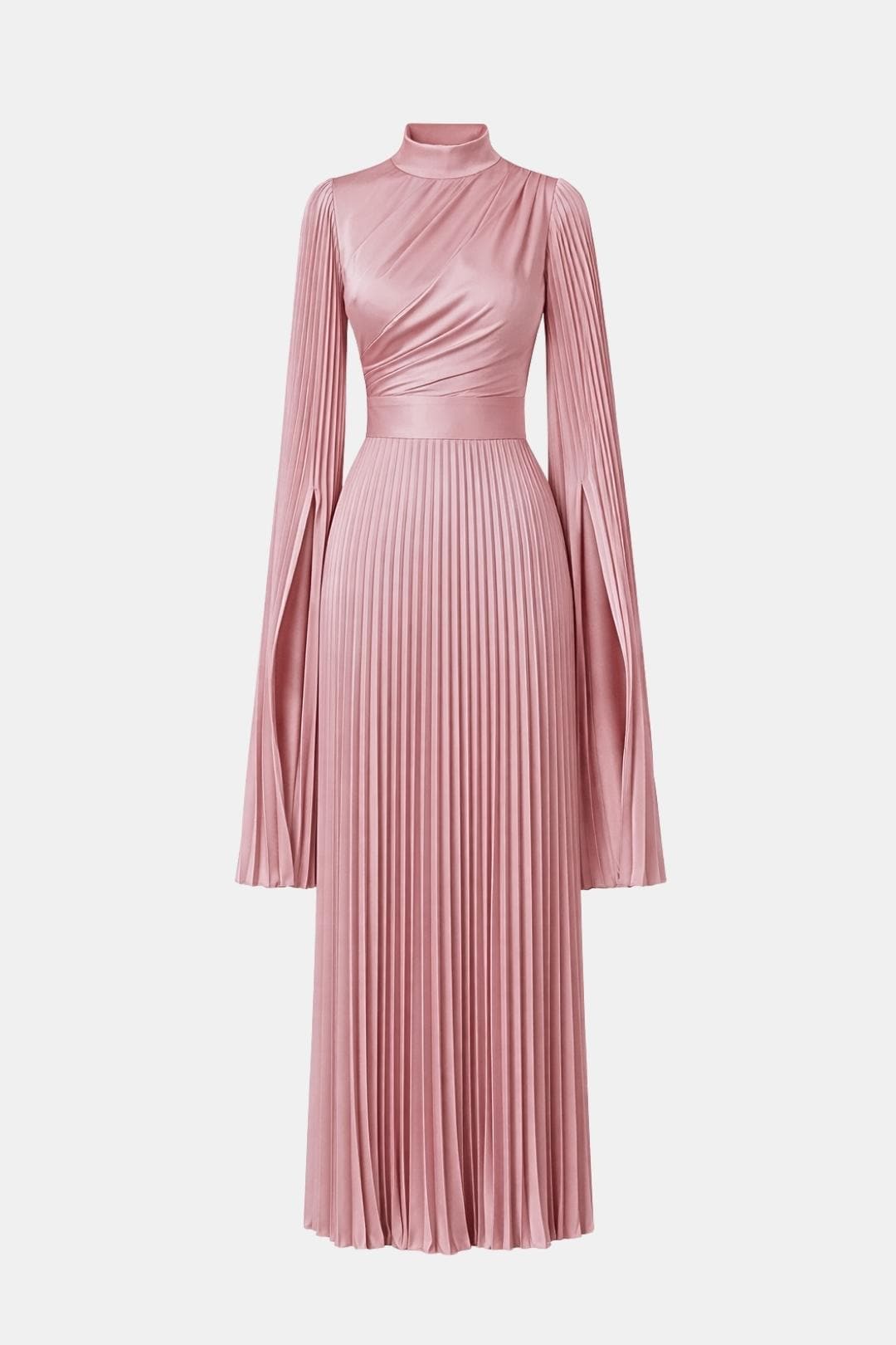 Pleated Satin Sleeve Gown | Elegant Evening Dress for Women | UK Fashion