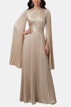 Pleated Satin Sleeve Gown | Elegant Evening Dress for Women | UK Fashion
