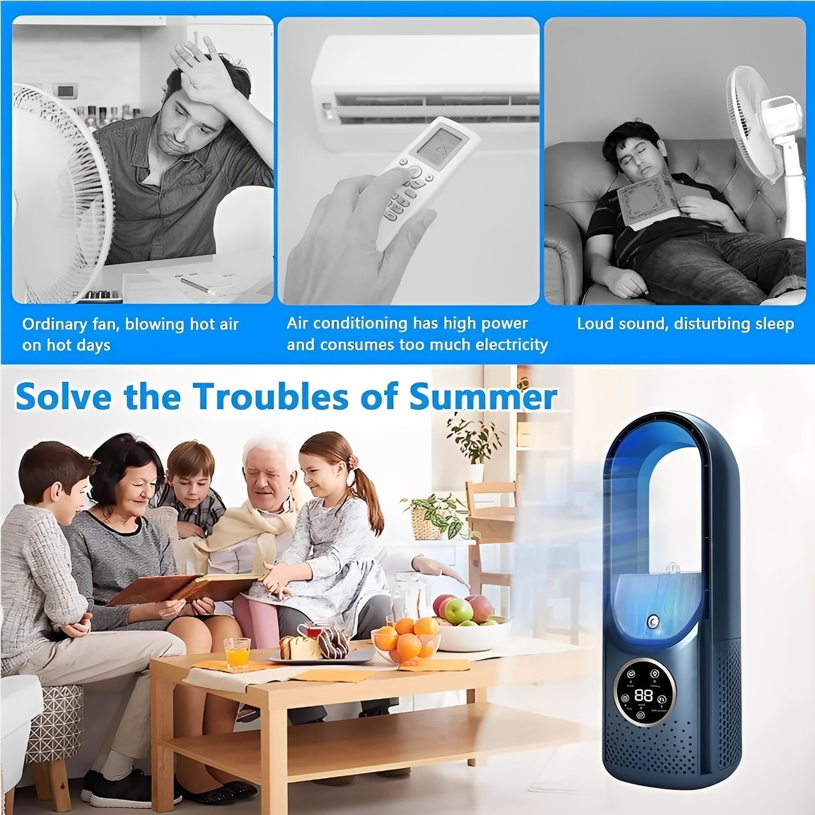 Portable 3-in-1 Air Cooler with Humidifier – Office Use, Night Comfort