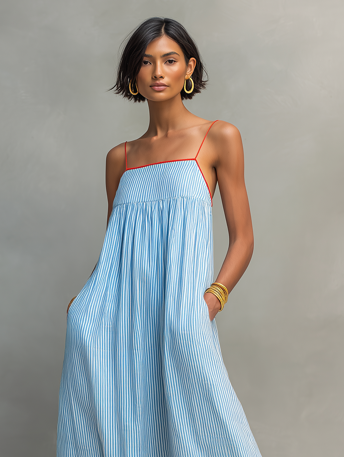 Red Minimalist Striped Maxi Dress Women UK – Wedding Guest Garden Party Evening Gown, Cocktail