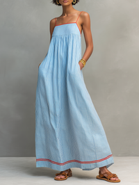 Red Minimalist Striped Maxi Dress Women UK – Wedding Guest Garden Party Evening Gown, Cocktail
