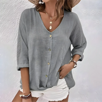 Relaxed Fit Button-Up Blouse in Soft Fabric for Casual Wear