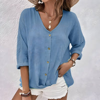 Relaxed Fit Button-Up Blouse in Soft Fabric for Casual Wear