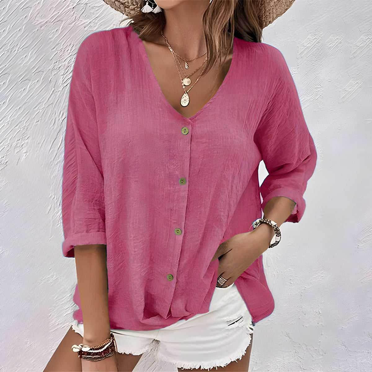 Relaxed Fit Button-Up Blouse in Soft Fabric for Casual Wear