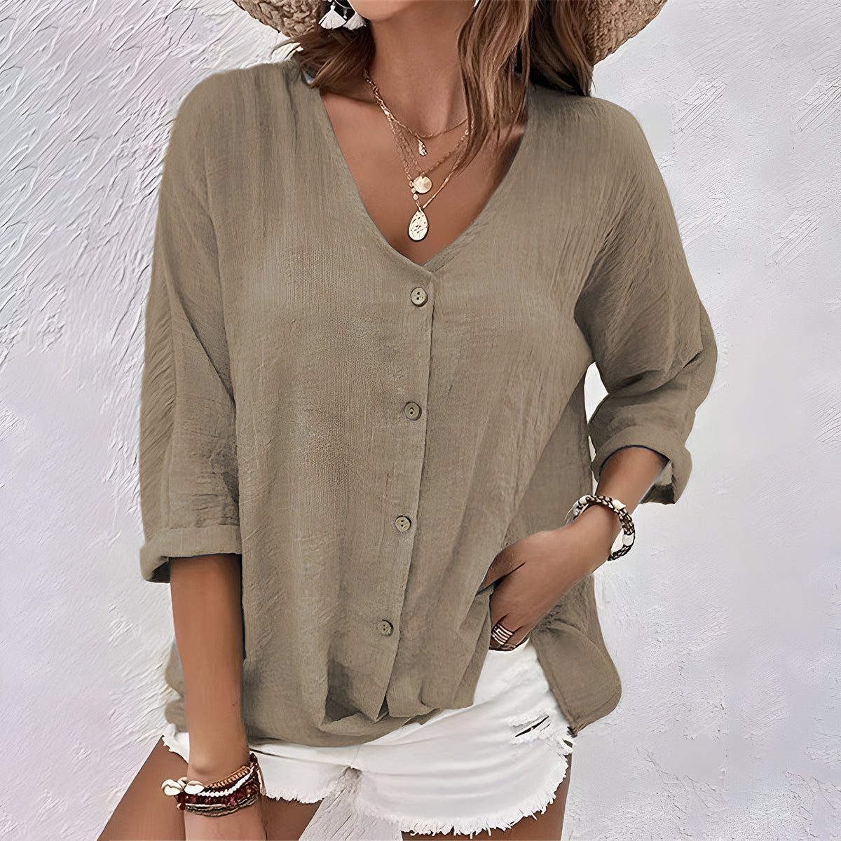 Relaxed Fit Button-Up Blouse in Soft Fabric for Casual Wear