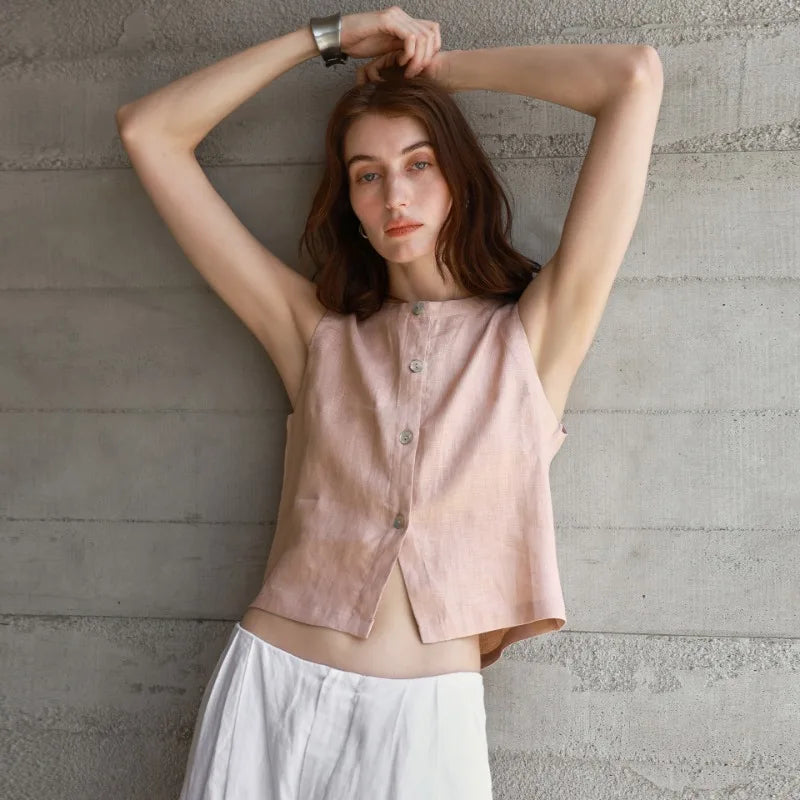 Reversible Linen Crop Top for Women - Lightweight Summer Fashion Top