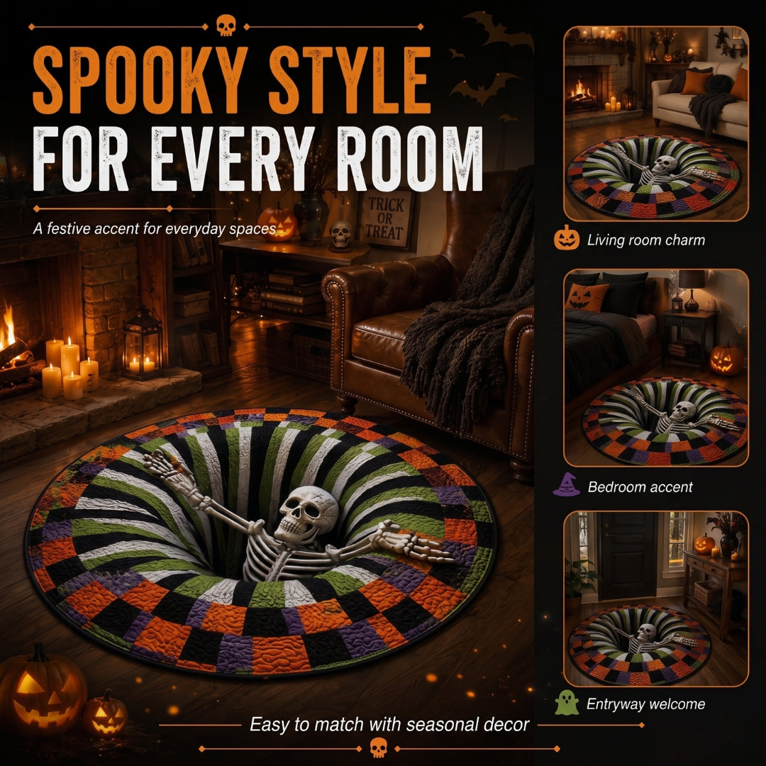Round 3D Halloween Rug with Spooky Design – Home Decor, Halloween Party