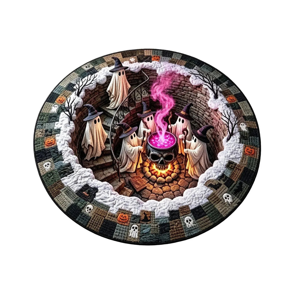 Round 3D Halloween Rug with Spooky Design – Home Decor, Halloween Party