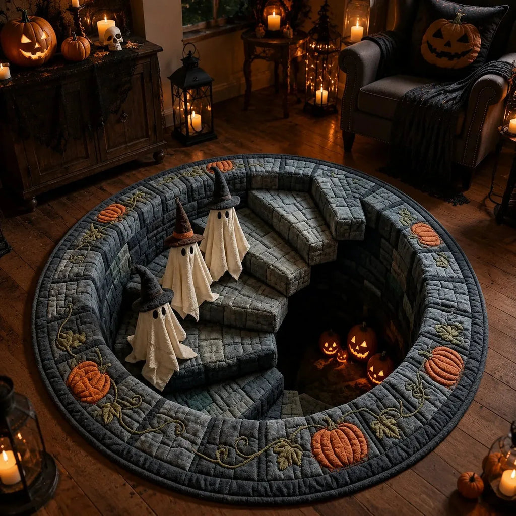 Round 3D Halloween Rug with Spooky Design – Home Decor, Halloween Party
