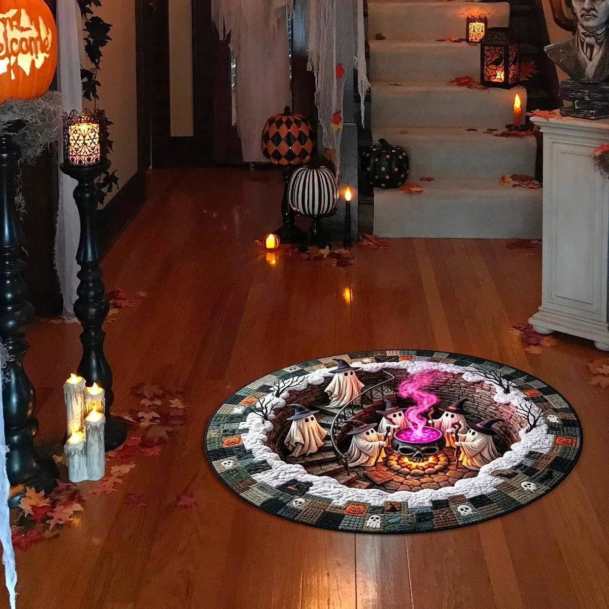 Round 3D Halloween Rug with Spooky Design – Home Decor, Halloween Party