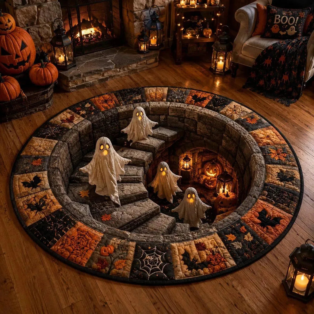 Round 3D Halloween Rug with Spooky Design – Home Decor, Halloween Party