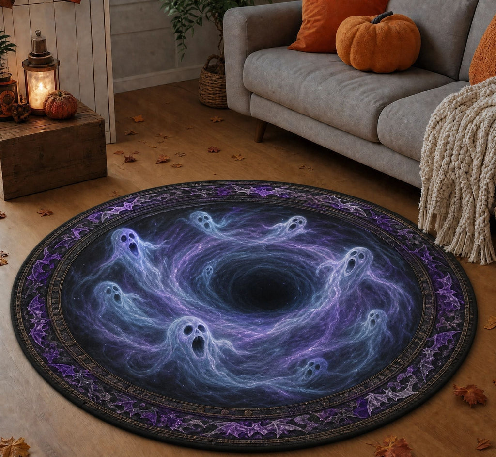 Round 3D Halloween Rug with Spooky Design – Home Decor, Halloween Party