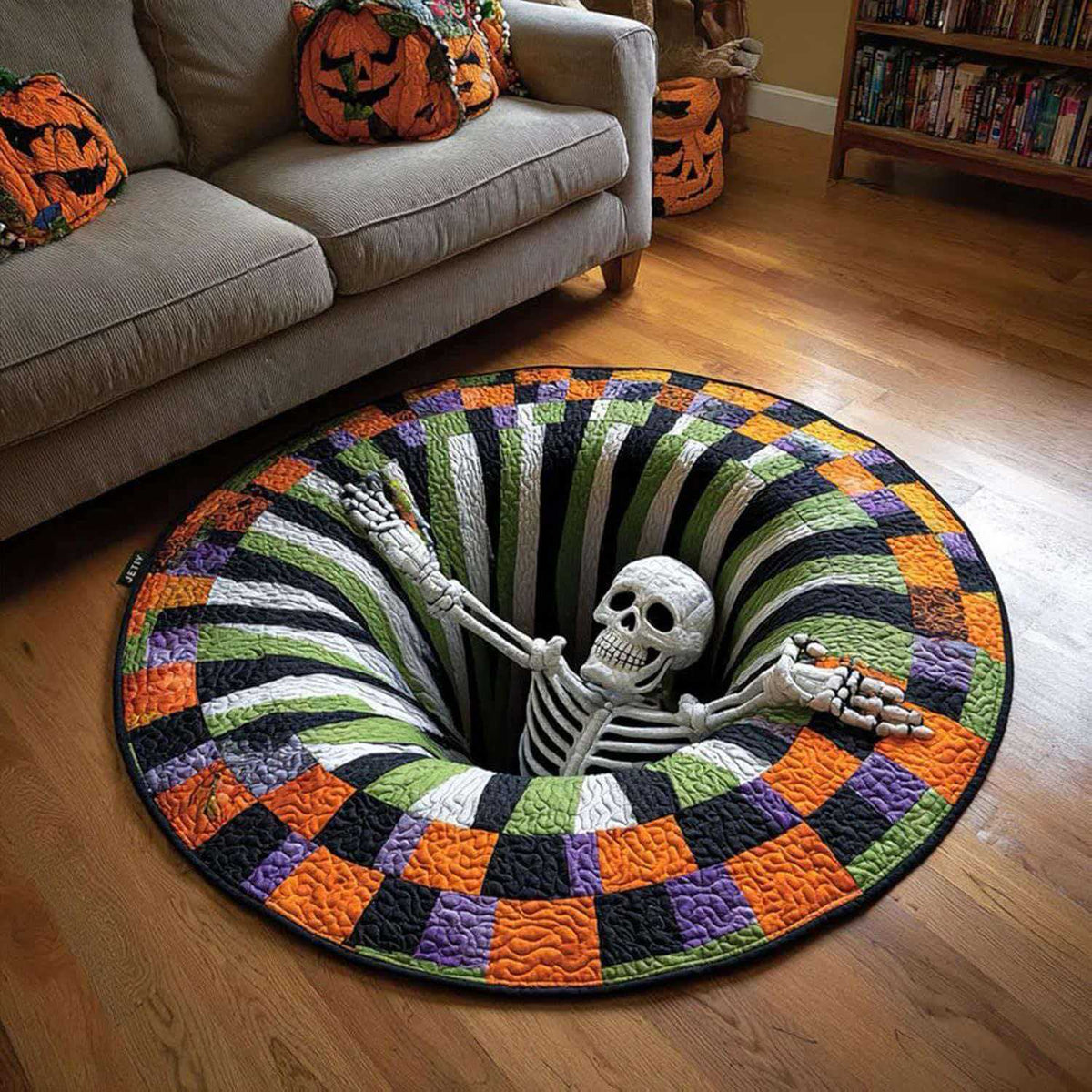 Round 3D Halloween Rug with Spooky Design – Home Decor, Halloween Party