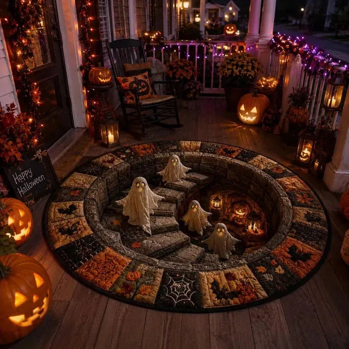 Round 3D Halloween Rug with Spooky Design – Home Decor, Halloween Party